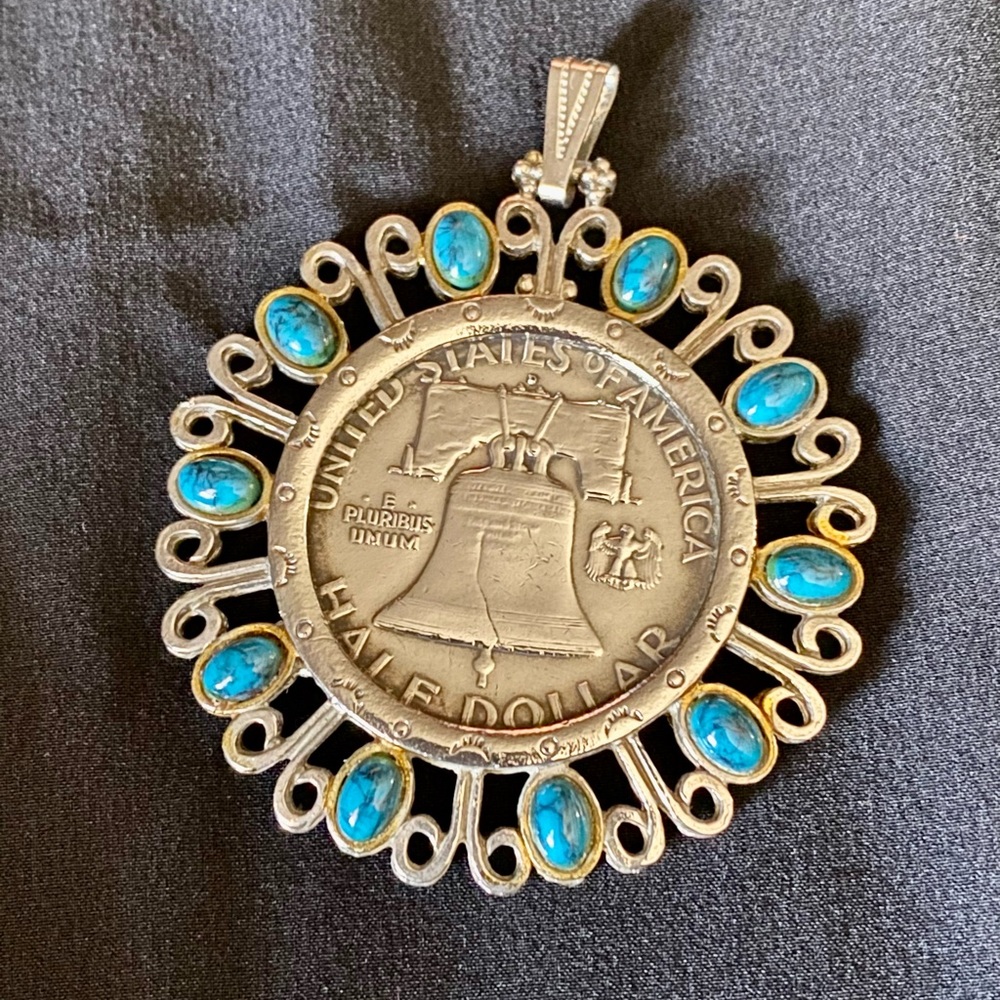 1963 Liberty Silver Half Dollar set in coin frame pendant